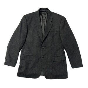 Savile Row Sport Coat Blazer Jacket Size 44 L Gray 100% Wool Tweed Herringbone
